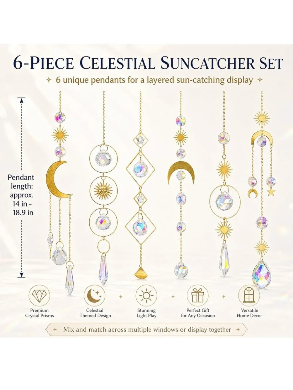 Gold Crystal Sun & Moon Hanging Suncatcher Decor